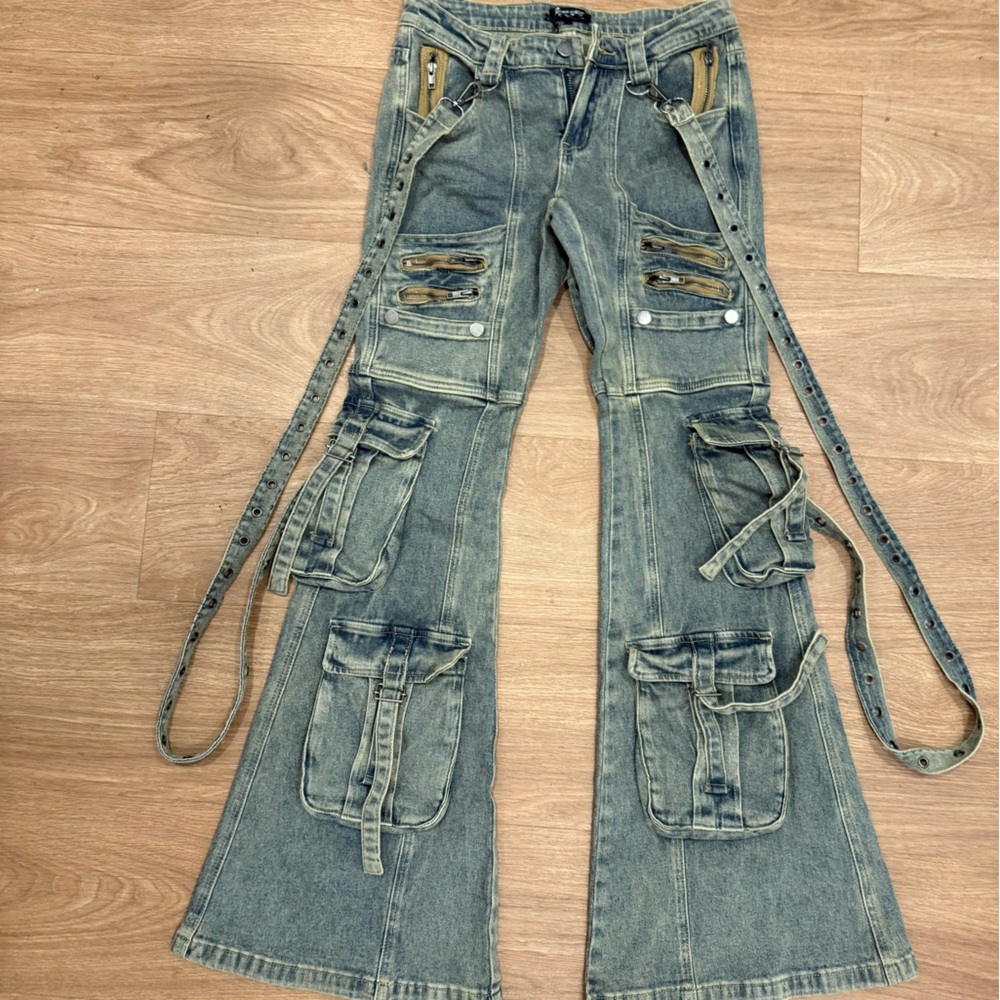 Dolls Kill Blue Denim Overalls with Distressed Detailing